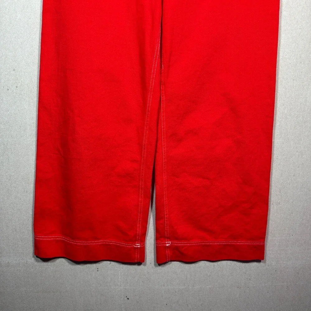 Zara Red Cropped Wide Leg Pants High Waisted Statement Trousers‎ Women's Size S - Picture 8 of 16